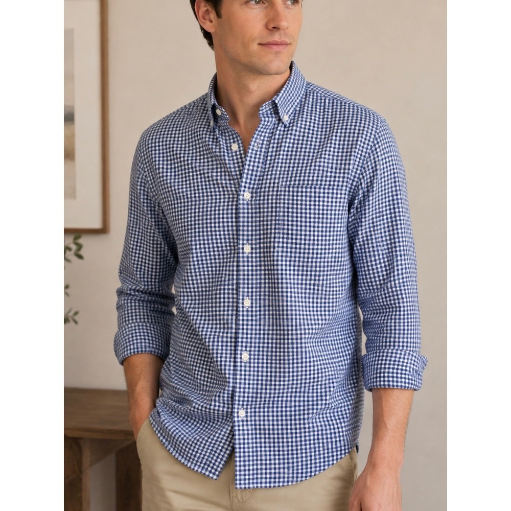 J.Crew Blue Gingham Secret Wash Button Down Shirt Size M Slim Fit Coolmax